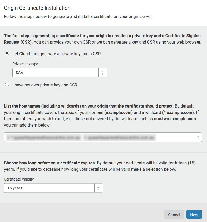 Cloudflare create origin certificate options